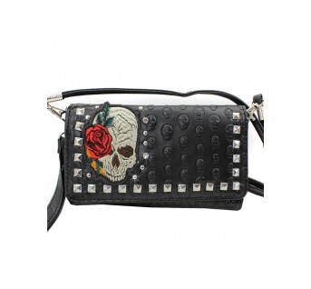 Embroidered Skull Wallet Clutch