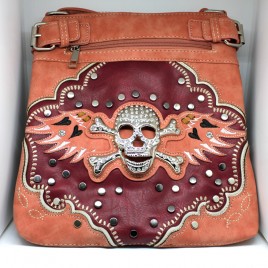 Embroidered Skull Purse Blue
